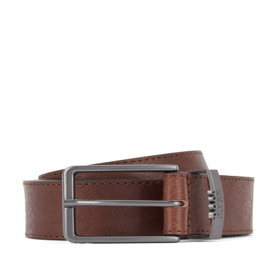 Pin-Buckle Belt in Tanned Leather With Logo Keeper