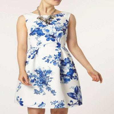 Luxe Blue China Floral Prom Dress