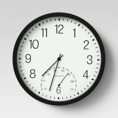 12" Round Clock/Thermometer Black