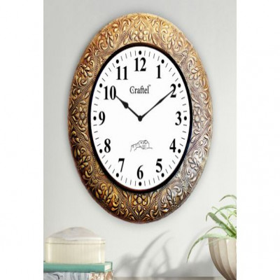 Antique 18-inch Brass Metal Fitted on MDF Wooden Base Decorative Wall Clock